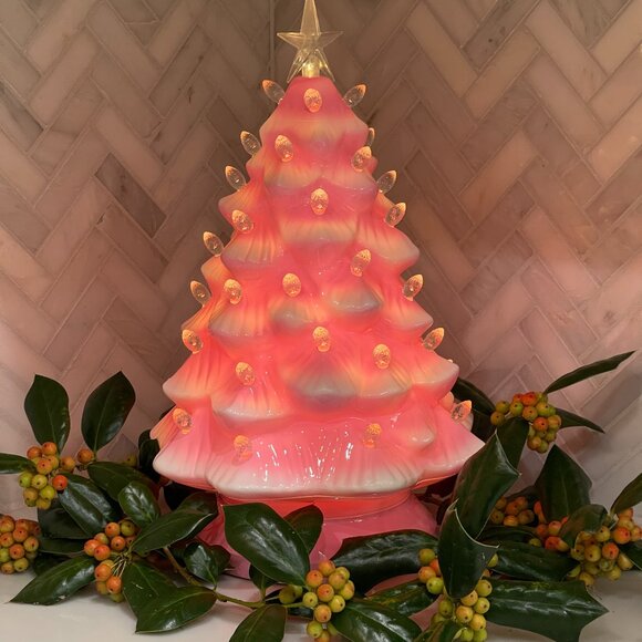 14" Lit Nostalgic --Safe Acrylic! Tree-NEW- Gorgeous Kitch Retro! - Picture 1 of 16